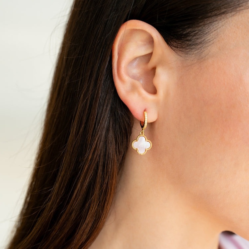 106. Rachel Zoe Mother of Pearl sterling silver clover earrings